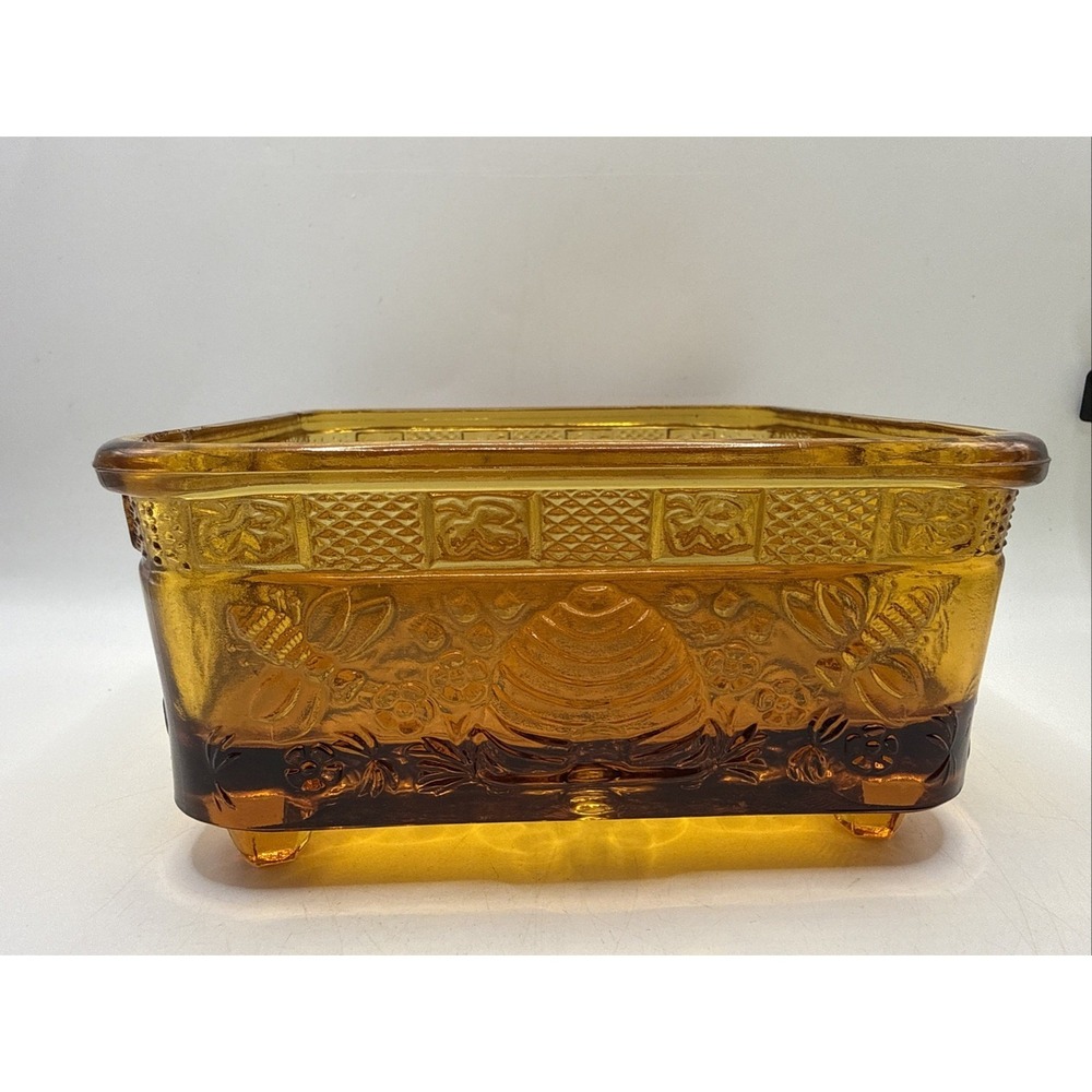 Vtg Tiara Indiana Glass Amber Bee Box Bottom Only Replacement 2.5" x 5.5" Dish - Picture 3 of 11